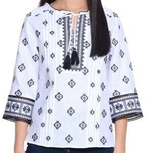 JOHN•MARK Linen Embroidered Tunic Blouse Top Size Petite Medium MP NWT